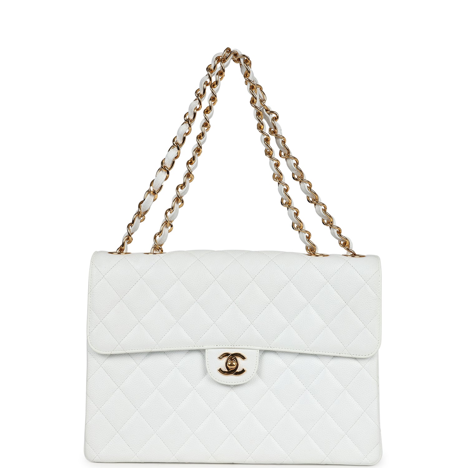 Chanel Vintage Jumbo Single Flap Bag White Caviar Gold Hardware