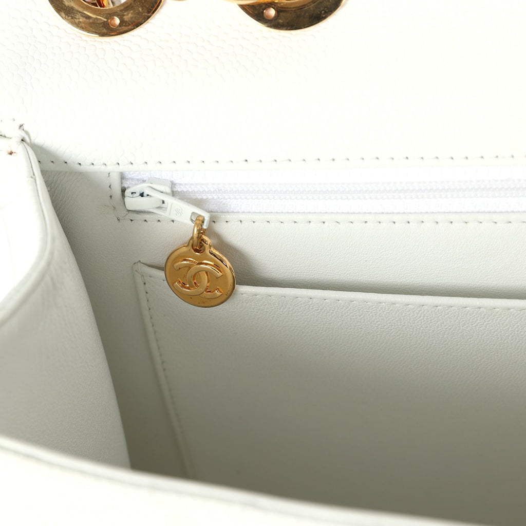 Chanel Vintage Jumbo Single Flap Bag White Caviar Gold Hardware