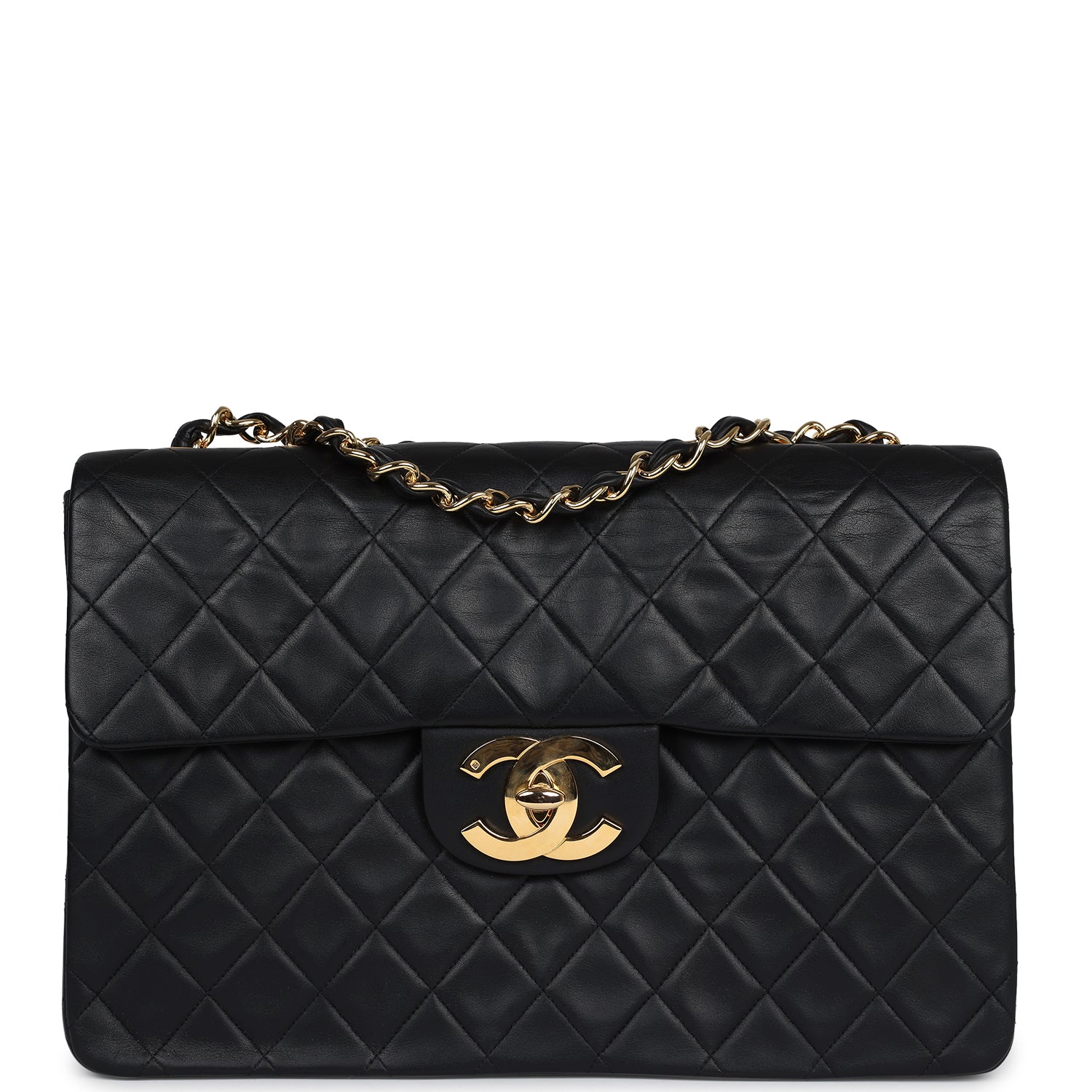 Chanel Vintage XL Jumbo Maxi Flap Bag Black Lambskin Gold Hardware
