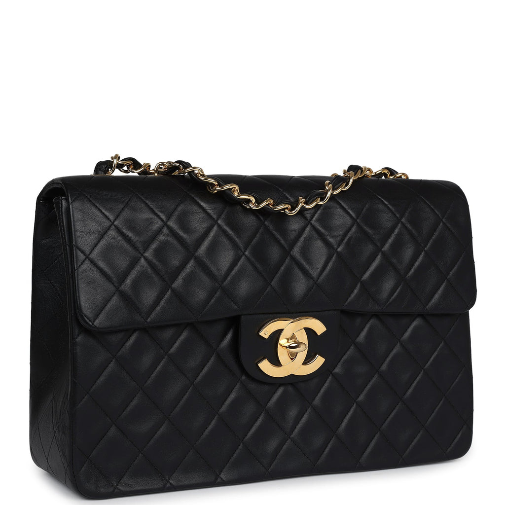 Chanel Vintage XL Jumbo Maxi Flap Bag Black Lambskin Gold Hardware