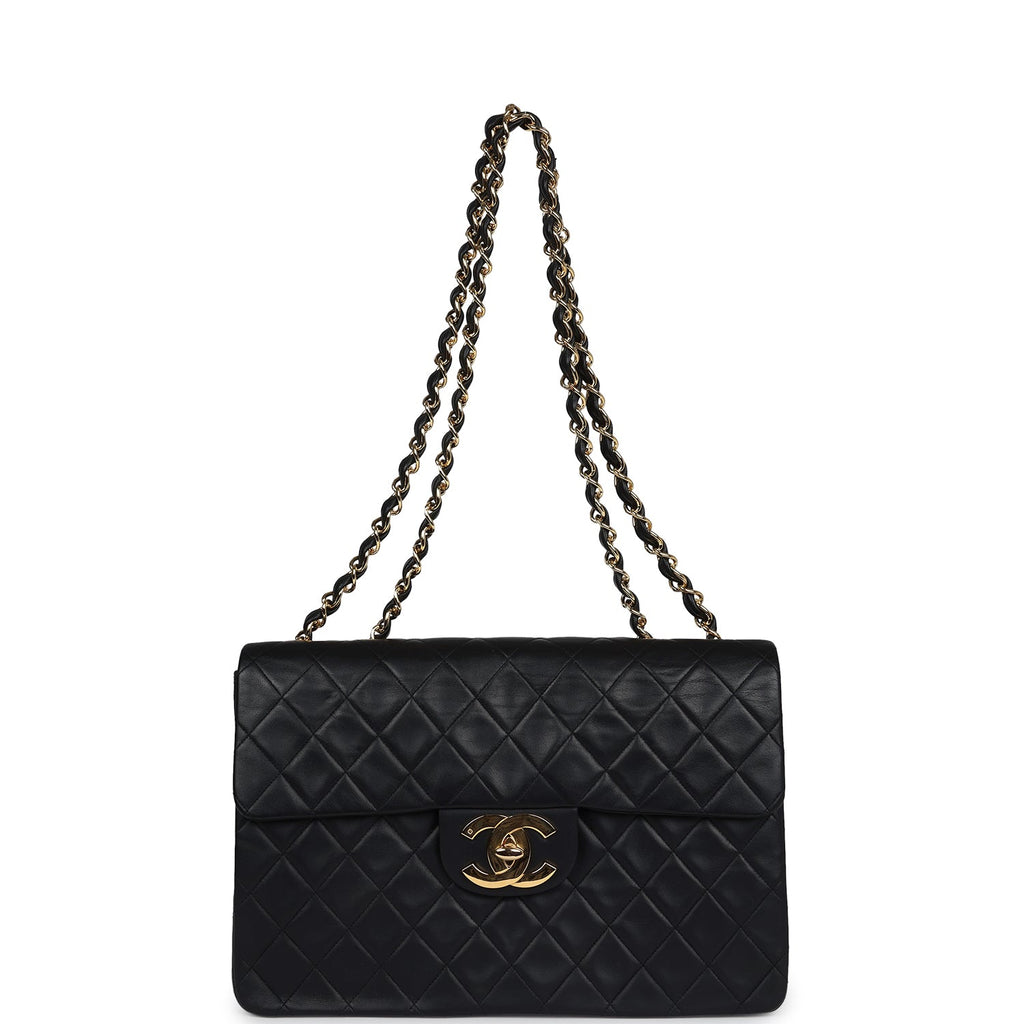 Chanel Vintage XL Jumbo Maxi Flap Bag Black Lambskin Gold Hardware