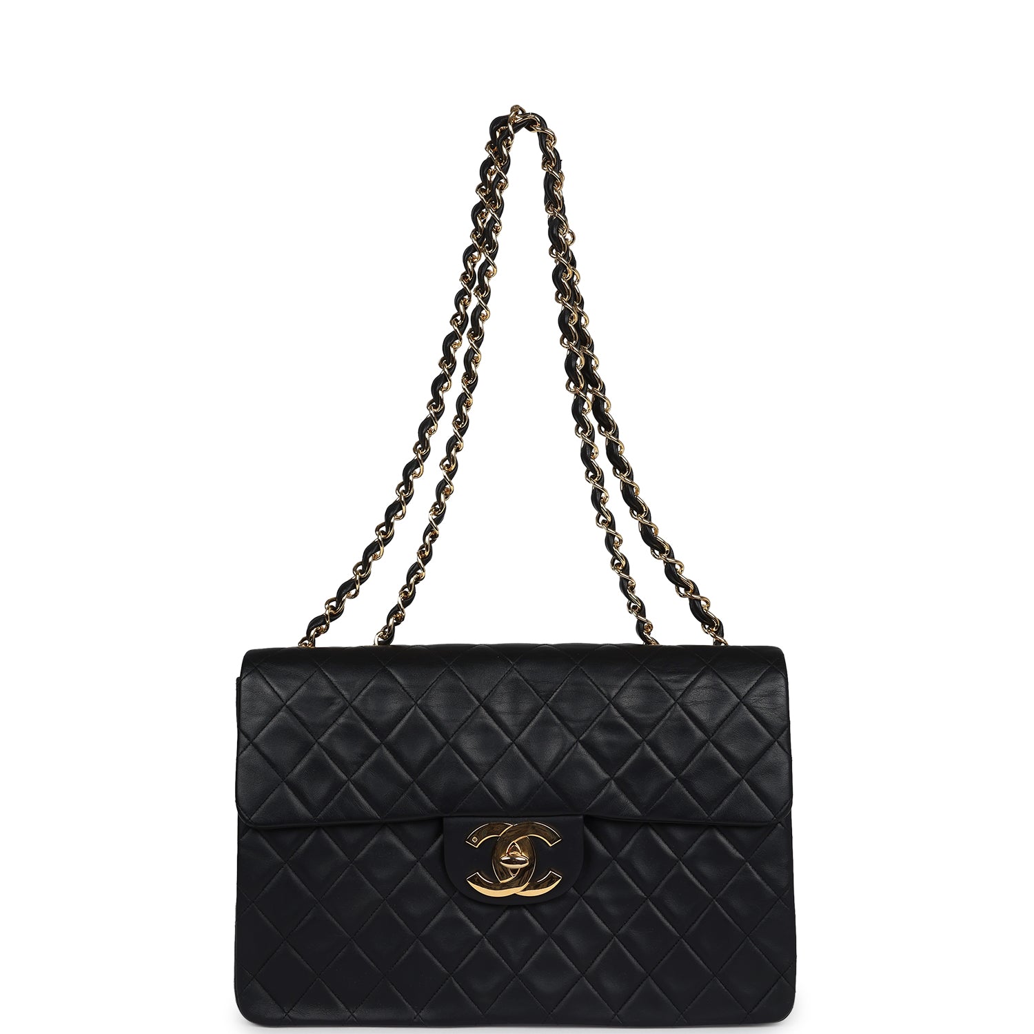 Chanel Vintage XL Jumbo Maxi Flap Bag Black Lambskin Gold Hardware