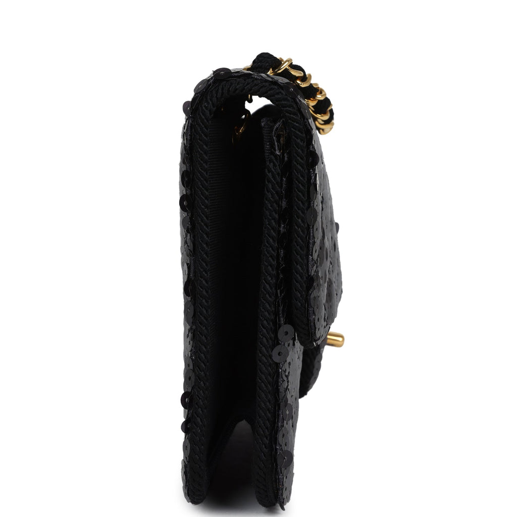 Chanel Vintage Small Flap Bag Black Sequin Gold Hardware