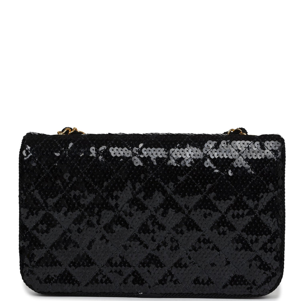 Chanel Vintage Small Flap Bag Black Sequin Gold Hardware