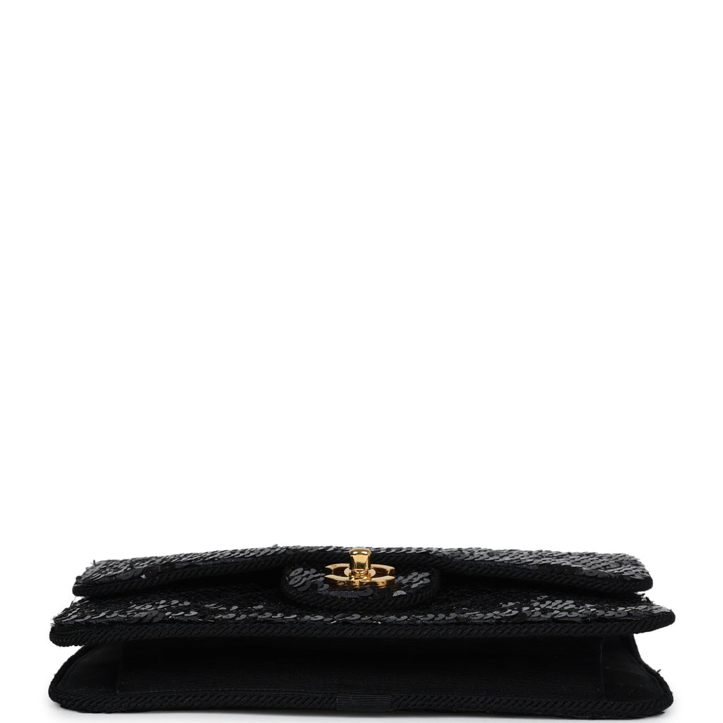 Chanel Vintage Small Flap Bag Black Sequin Gold Hardware