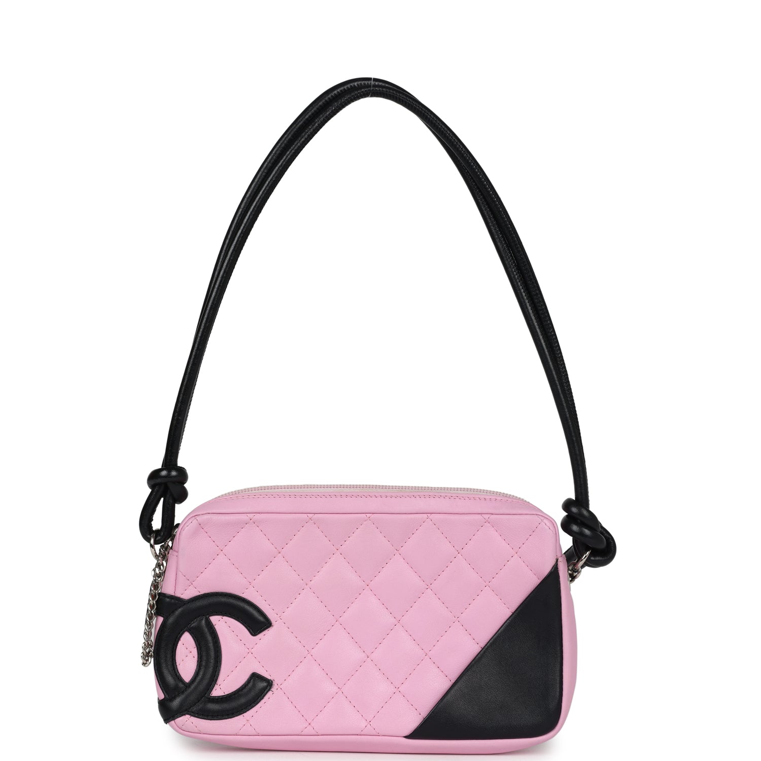 Chanel Vintage Cambon Ligne Pink and Black Calfskin Pochette Silver Hardware