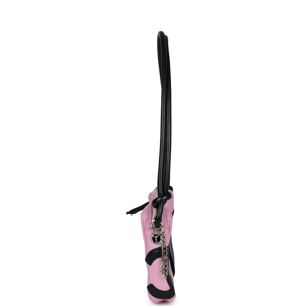 Chanel Vintage Cambon Ligne Pink and Black Calfskin Pochette Silver Hardware