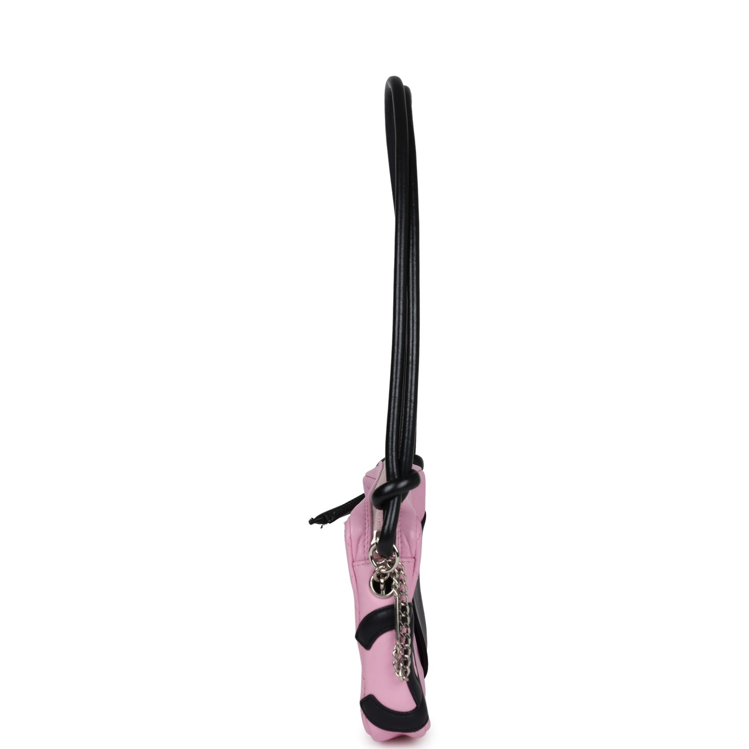 Chanel Vintage Cambon Ligne Pink and Black Calfskin Pochette Silver Hardware