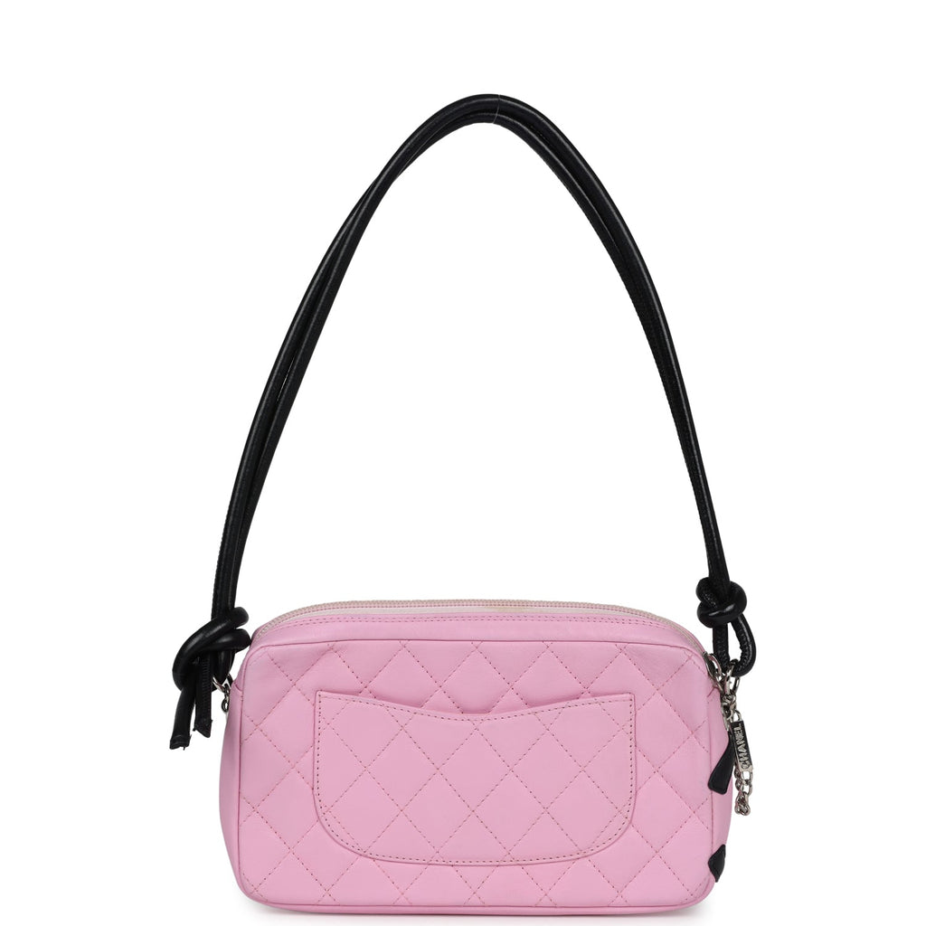 Chanel Vintage Cambon Ligne Pink and Black Calfskin Pochette Silver Hardware