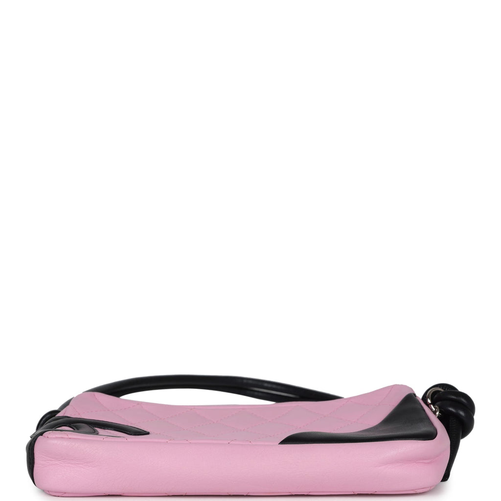 Chanel Vintage Cambon Ligne Pink and Black Calfskin Pochette Silver Hardware