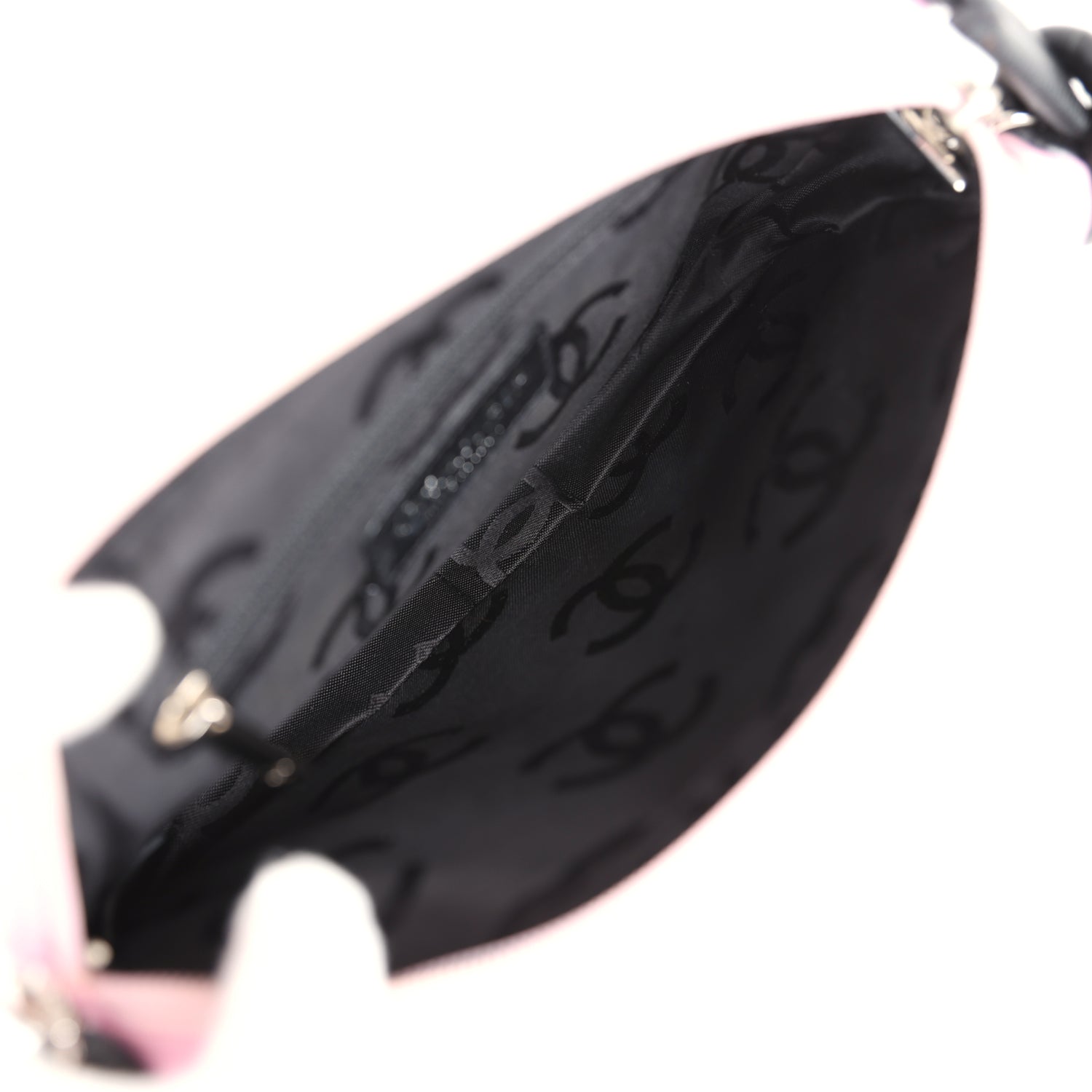 Chanel Vintage Cambon Ligne Pink and Black Calfskin Pochette Silver Hardware