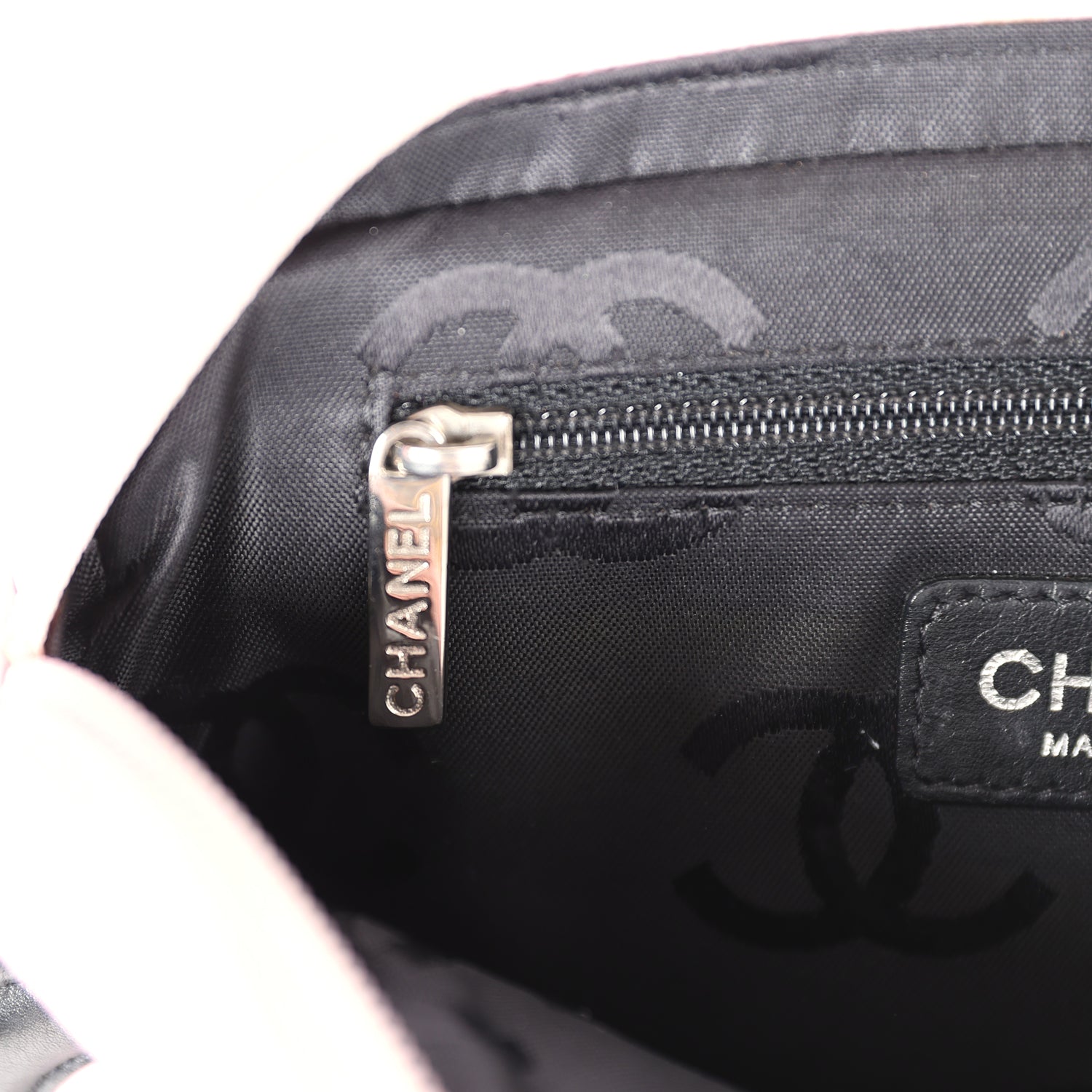 Chanel Vintage Cambon Ligne Pink and Black Calfskin Pochette Silver Hardware