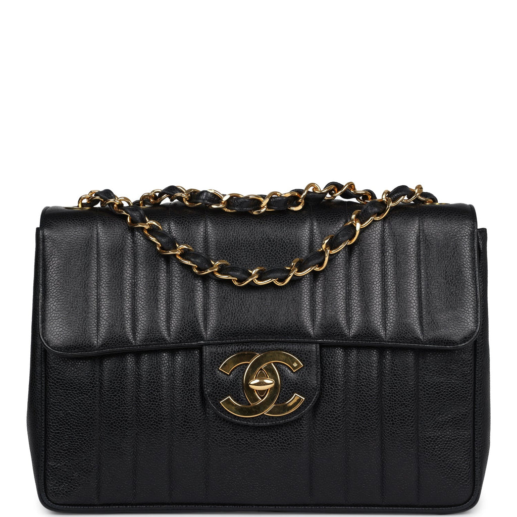 Chanel Vintage XL Jumbo Mademoiselle Vertical Flap Black Caviar Gold Hardware