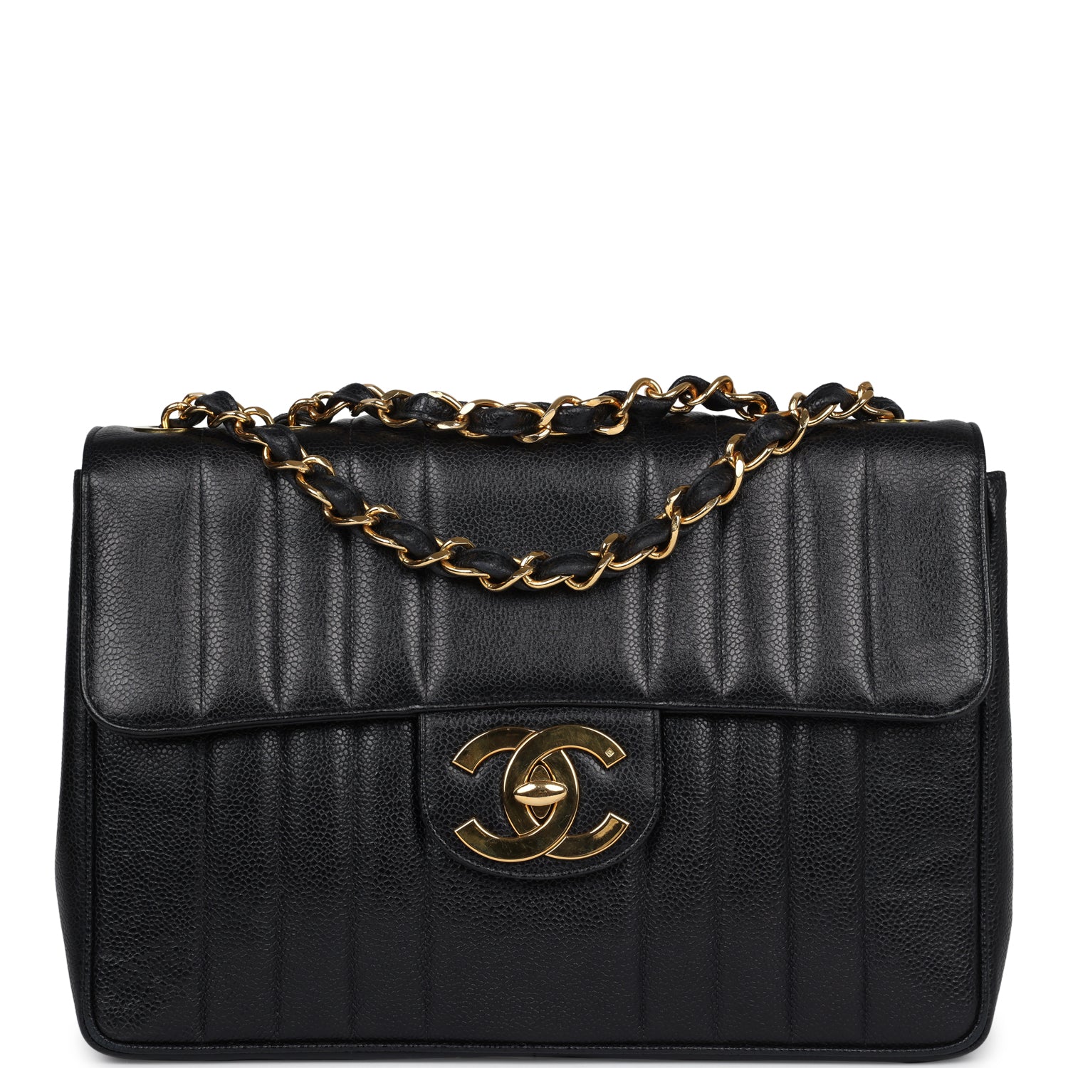 Chanel Vintage XL Jumbo Mademoiselle Vertical Flap Black Caviar Gold Hardware
