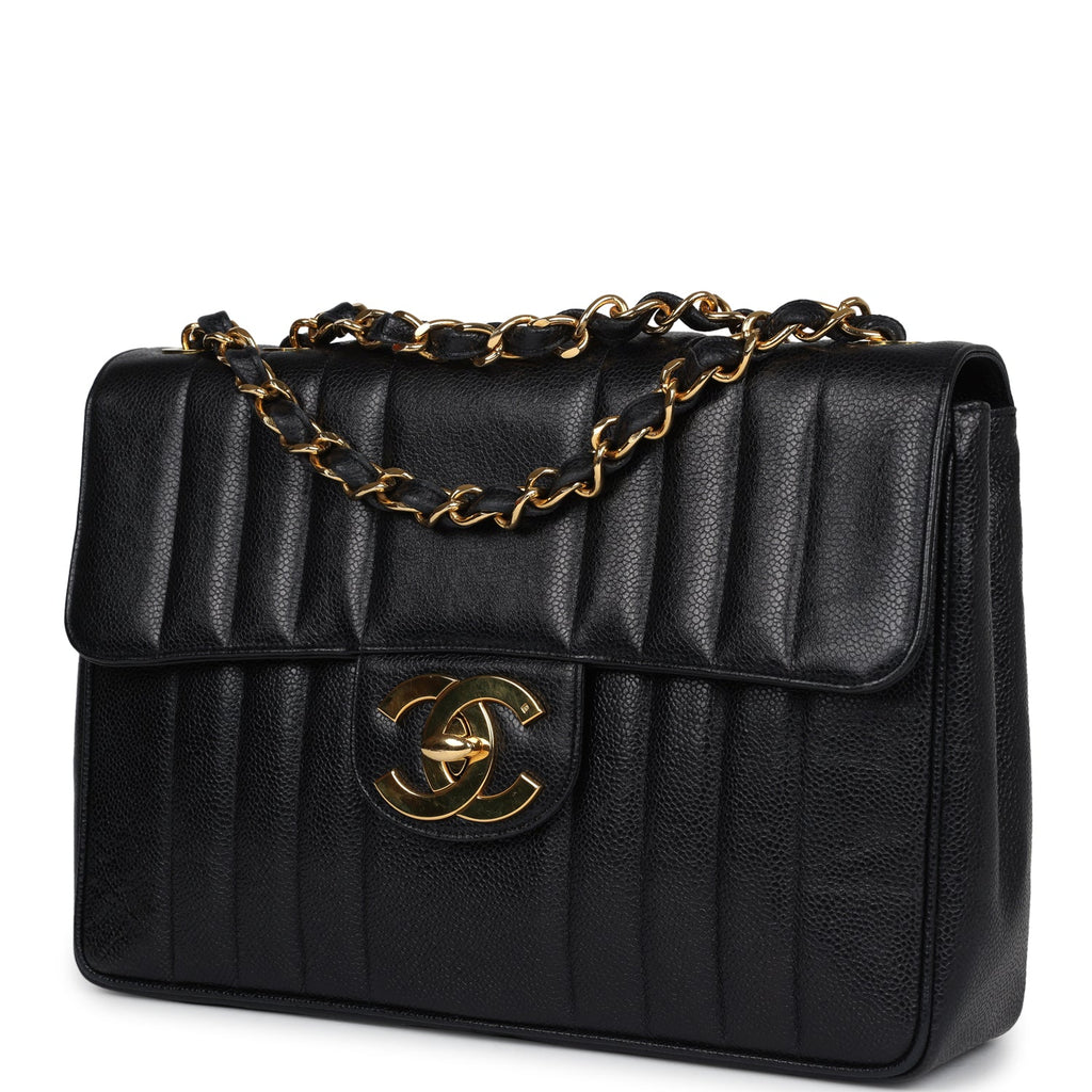 Chanel Vintage XL Jumbo Mademoiselle Vertical Flap Black Caviar Gold Hardware