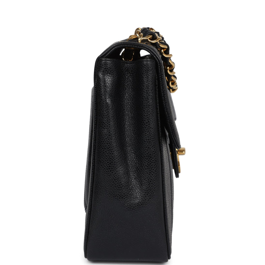 Chanel Vintage XL Jumbo Mademoiselle Vertical Flap Black Caviar Gold Hardware