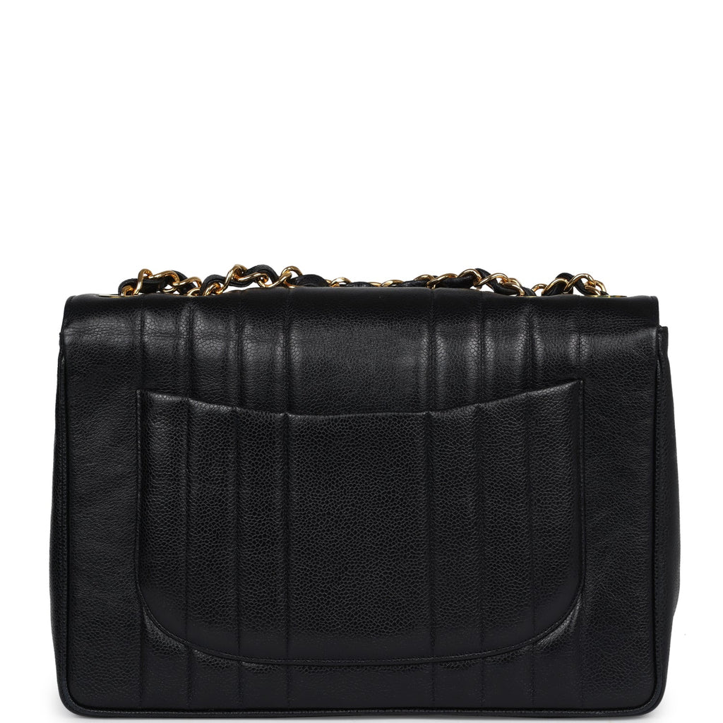 Chanel Vintage XL Jumbo Mademoiselle Vertical Flap Black Caviar Gold Hardware