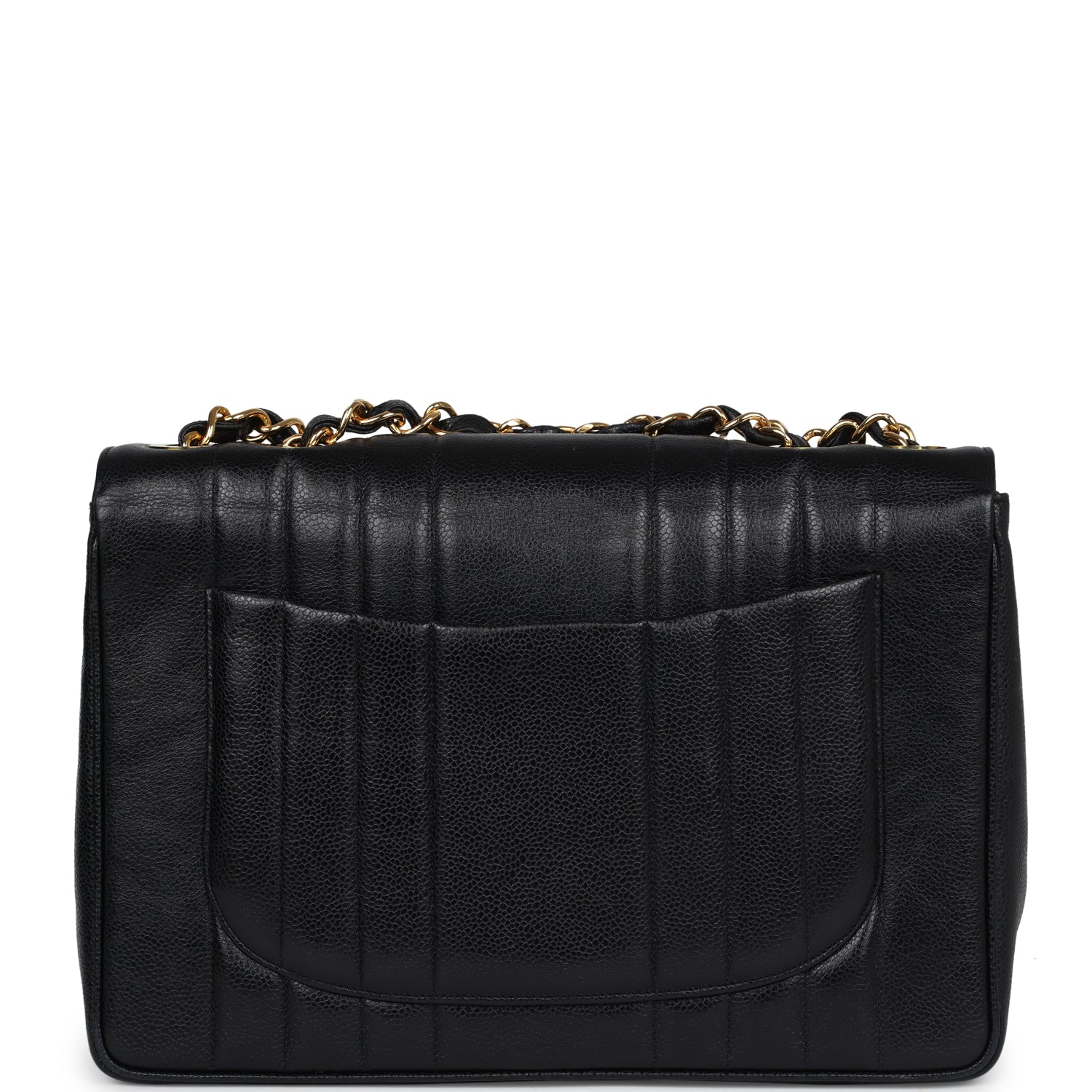 Chanel Vintage XL Jumbo Mademoiselle Vertical Flap Black Caviar Gold Hardware