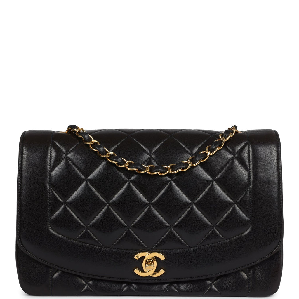 Chanel Vintage Medium Diana Flap Bag Black Lambskin Gold Hardware