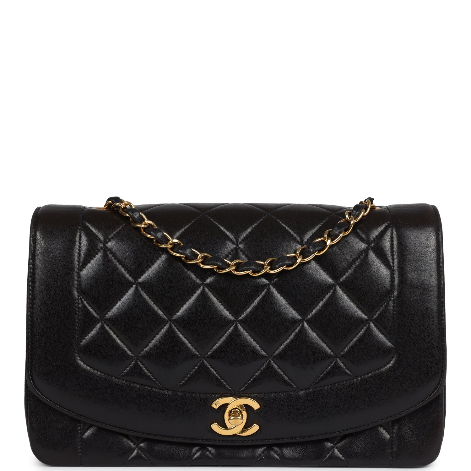Chanel Vintage Medium Diana Flap Bag Black Lambskin Gold Hardware