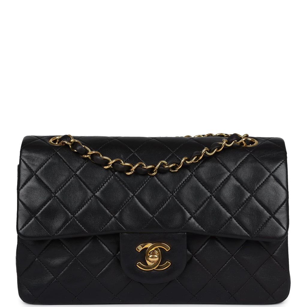 Chanel Vintage Small Classic Double Flap Black Lambskin Gold Hardware