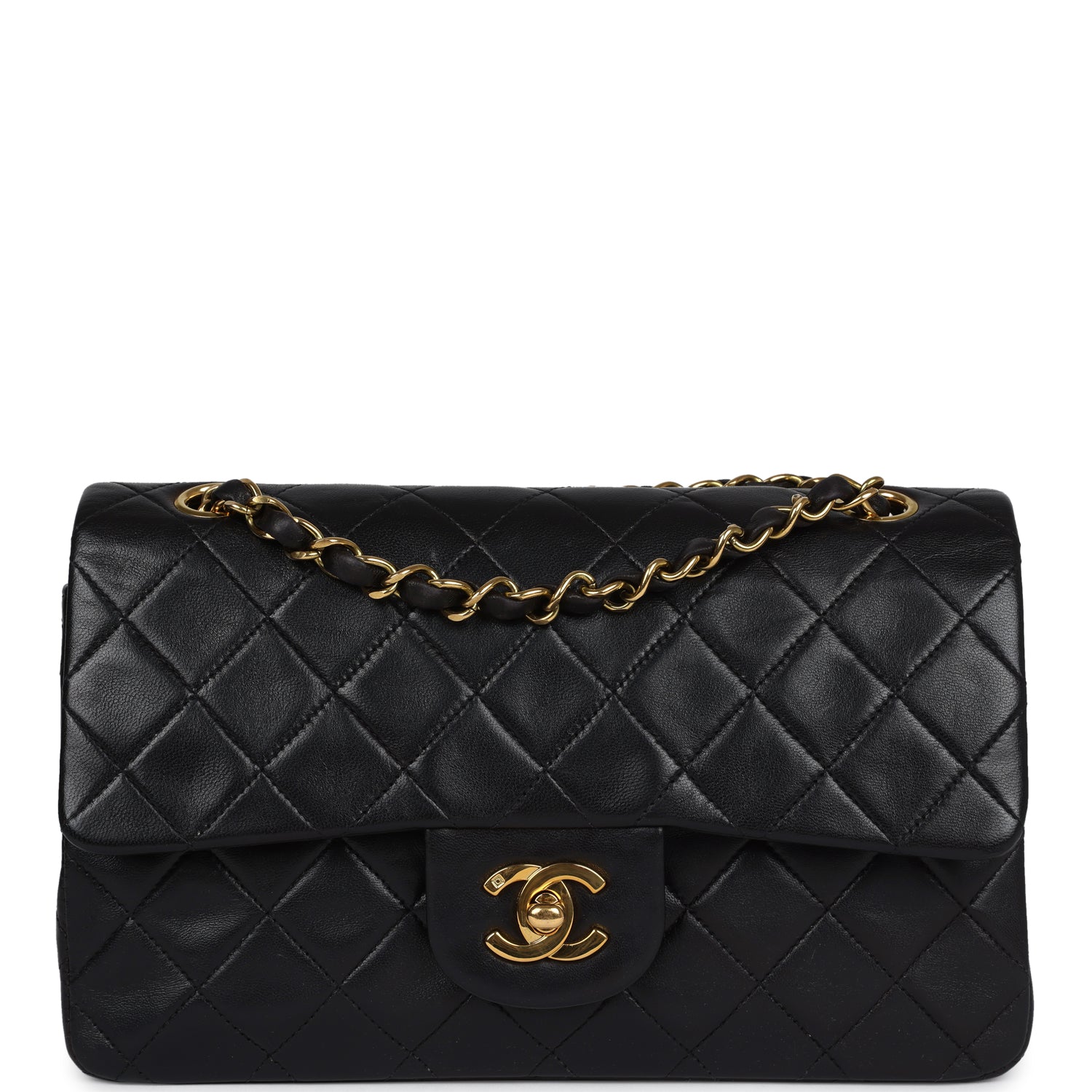 Chanel Vintage Small Classic Double Flap Black Lambskin Gold Hardware