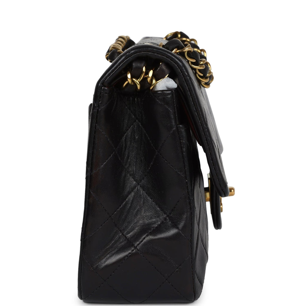 Chanel Vintage Small Classic Double Flap Black Lambskin Gold Hardware