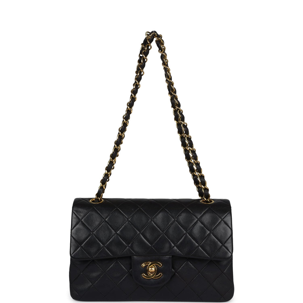 Chanel Vintage Small Classic Double Flap Black Lambskin Gold Hardware