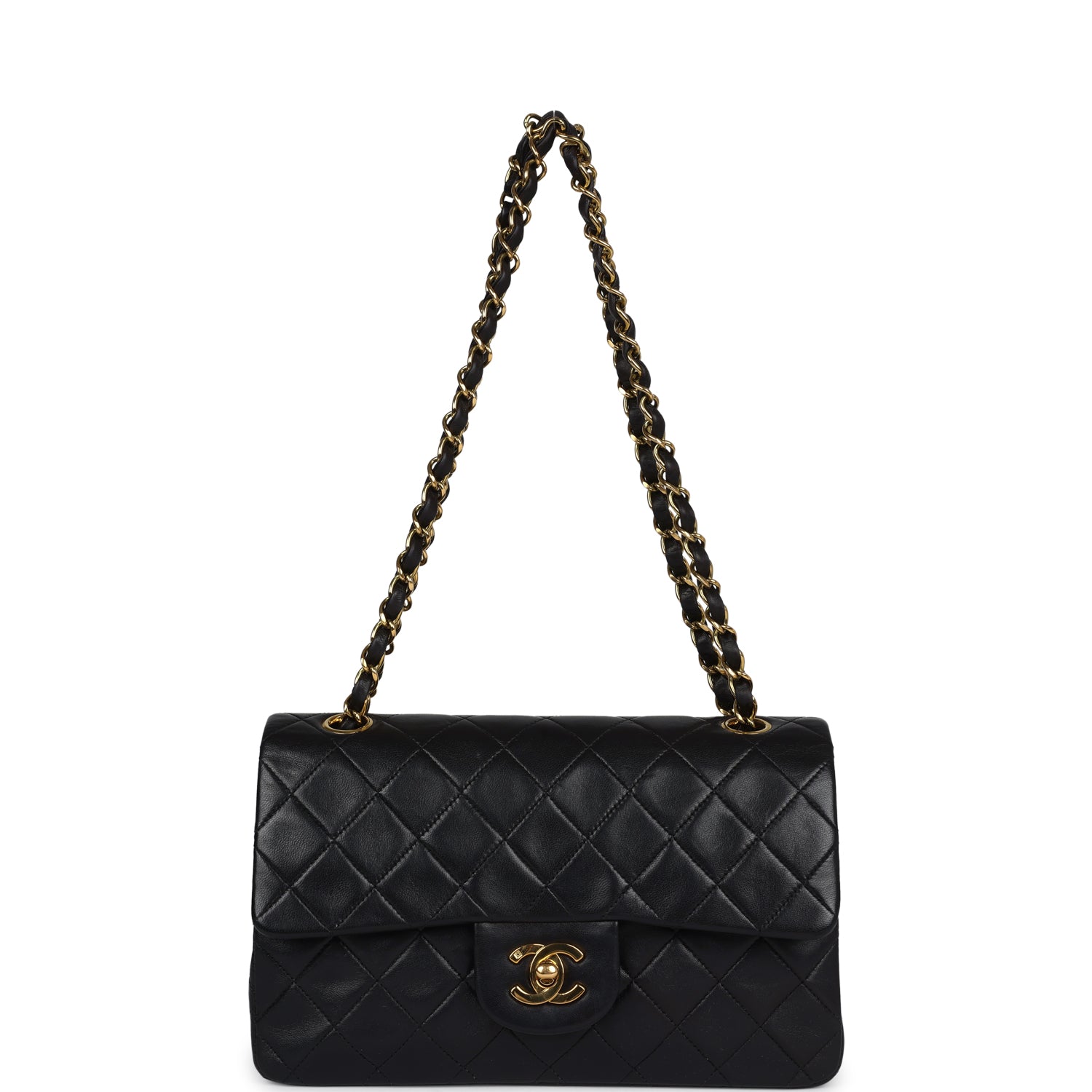 Chanel Vintage Small Classic Double Flap Black Lambskin Gold Hardware