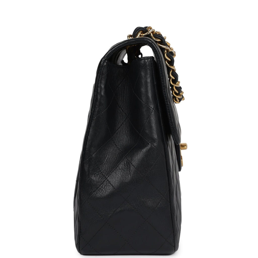 Chanel Vintage XL Jumbo Maxi Flap Bag Black Lambskin Gold Hardware