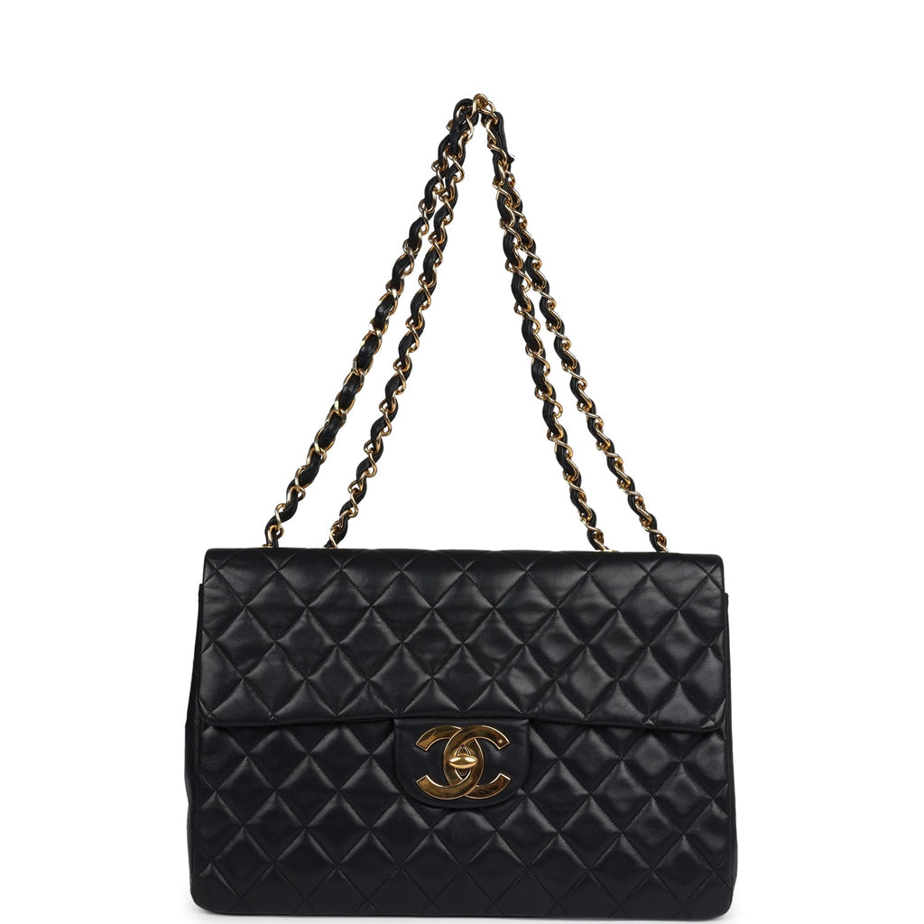 Chanel Vintage XL Jumbo Maxi Flap Bag Black Lambskin Gold Hardware