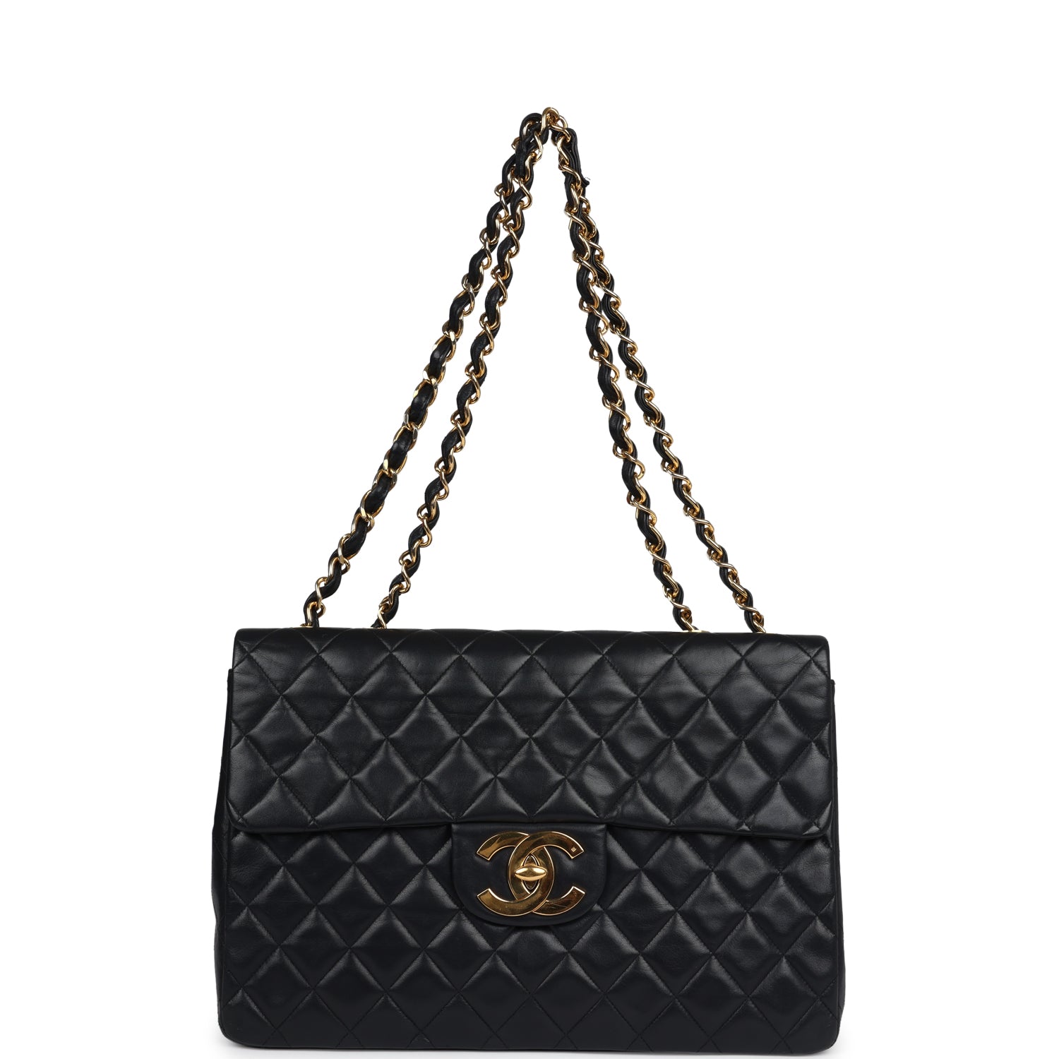 Chanel Vintage XL Jumbo Maxi Flap Bag Black Lambskin Gold Hardware