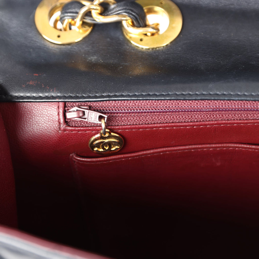 Chanel Vintage XL Jumbo Maxi Flap Bag Black Lambskin Gold Hardware
