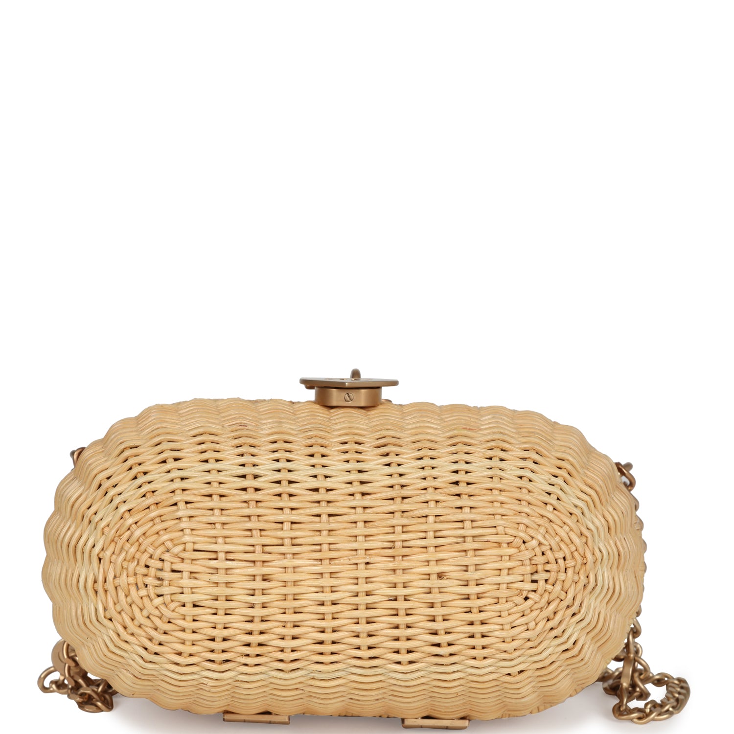 Chanel Vintage Small Heart Lock Basket Bag Natural Wicker Brushed Gold Hardware