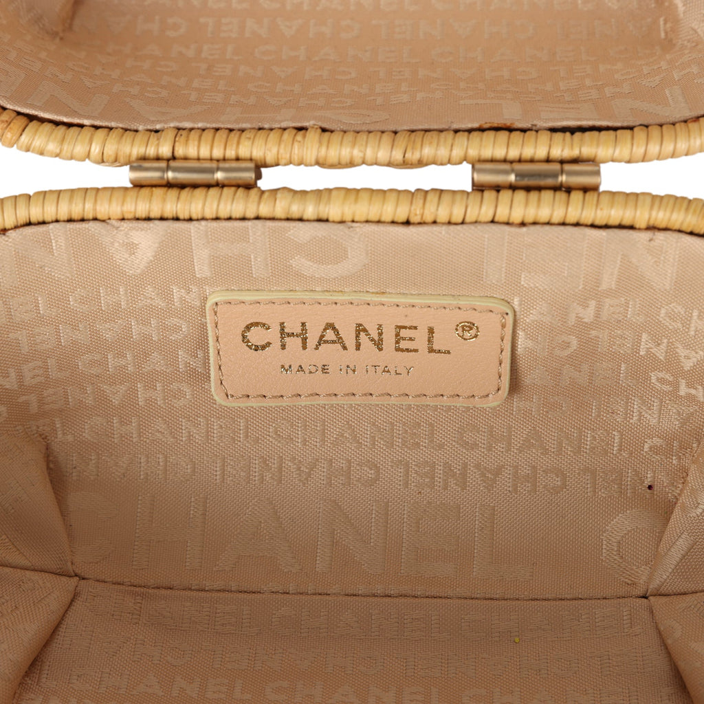 Chanel Vintage Small Heart Lock Basket Bag Natural Wicker Brushed Gold Hardware