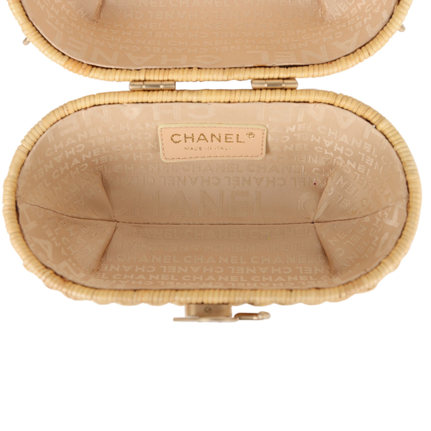 Chanel Vintage Small Heart Lock Basket Bag Natural Wicker Brushed Gold Hardware