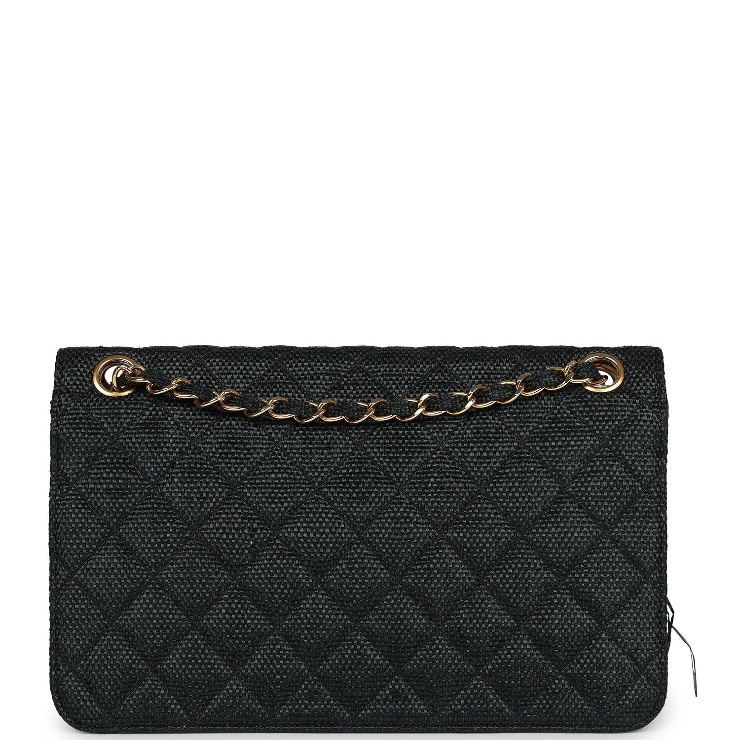 Chanel Vintage Quilted Fringe Single Flap Bag Black Raffia Gold Hardware