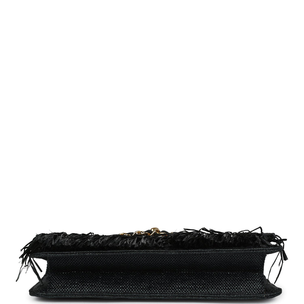 Chanel Vintage Quilted Fringe Single Flap Bag Black Raffia Gold Hardware