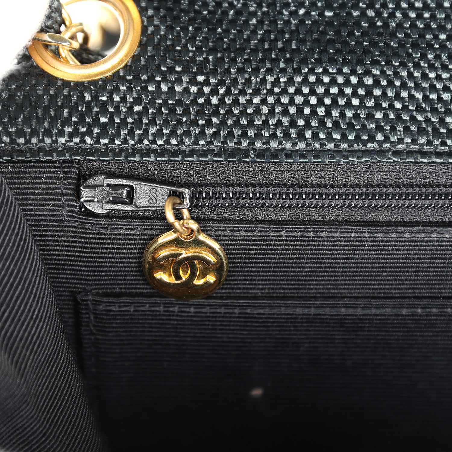 Chanel Vintage Quilted Fringe Single Flap Bag Black Raffia Gold Hardware