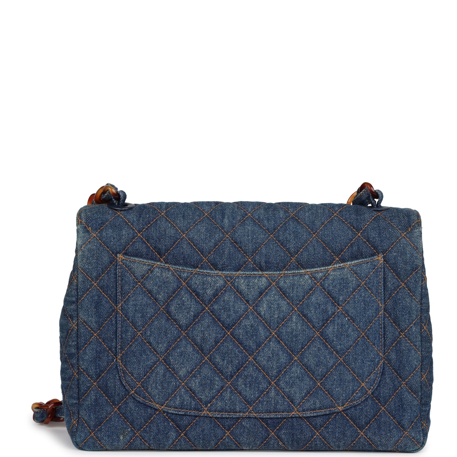 Chanel Vintage Jumbo Single Flap Bag Blue Denim Tortoiseshell Bakelite Hardware