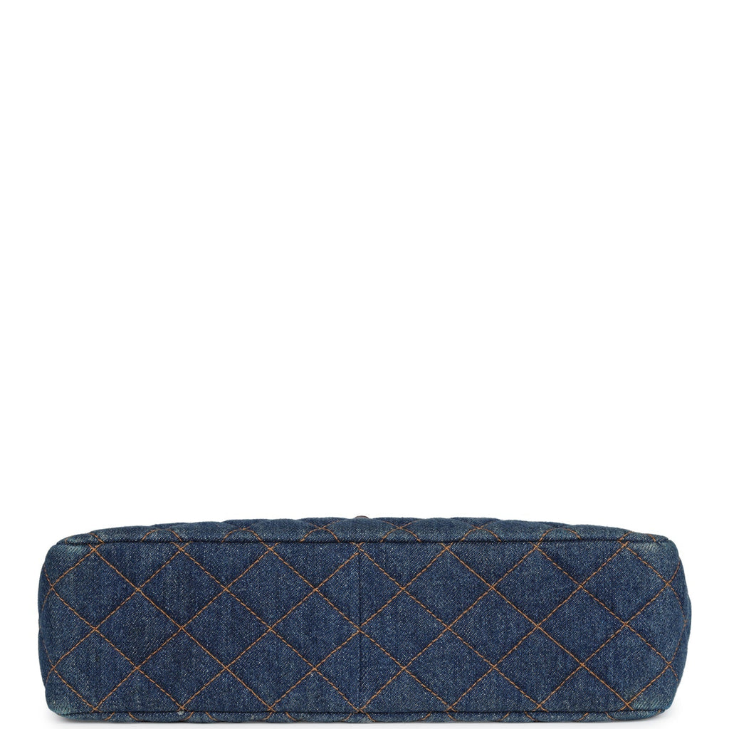 Chanel Vintage Jumbo Single Flap Bag Blue Denim Tortoiseshell Bakelite Hardware
