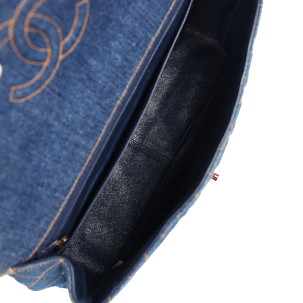 Chanel Vintage Jumbo Single Flap Bag Blue Denim Tortoiseshell Bakelite Hardware
