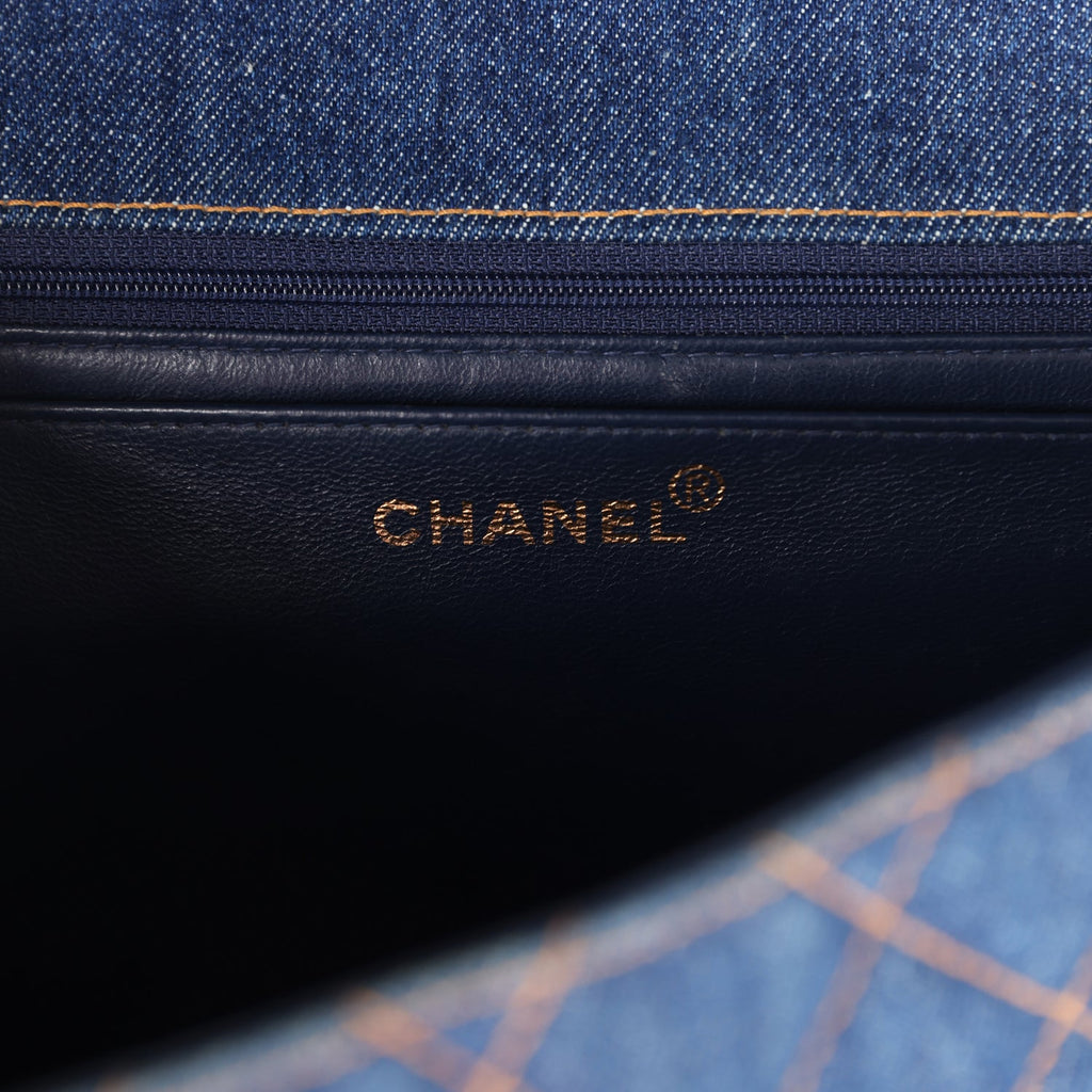 Chanel Vintage Jumbo Single Flap Bag Blue Denim Tortoiseshell Bakelite Hardware