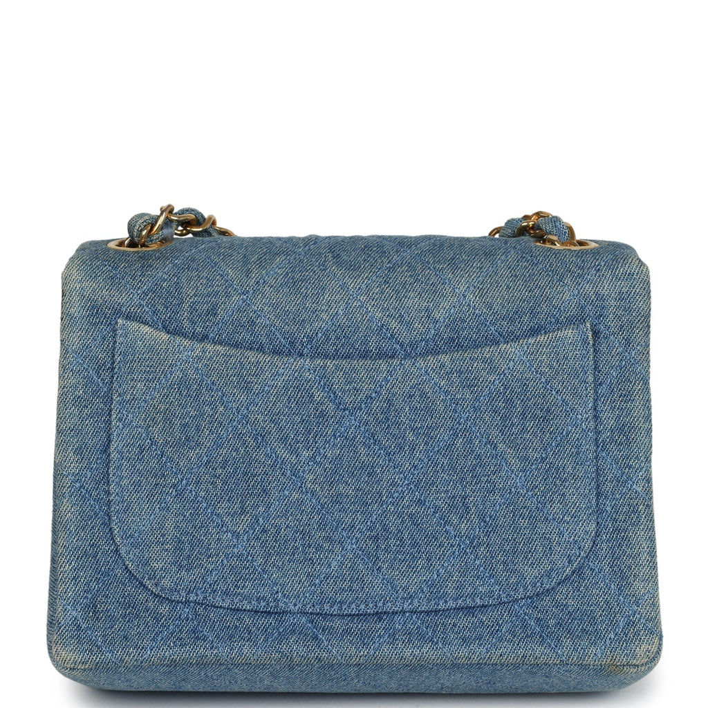 Chanel Vintage Mini Square Flap Bag Blue Denim Gold Hardware