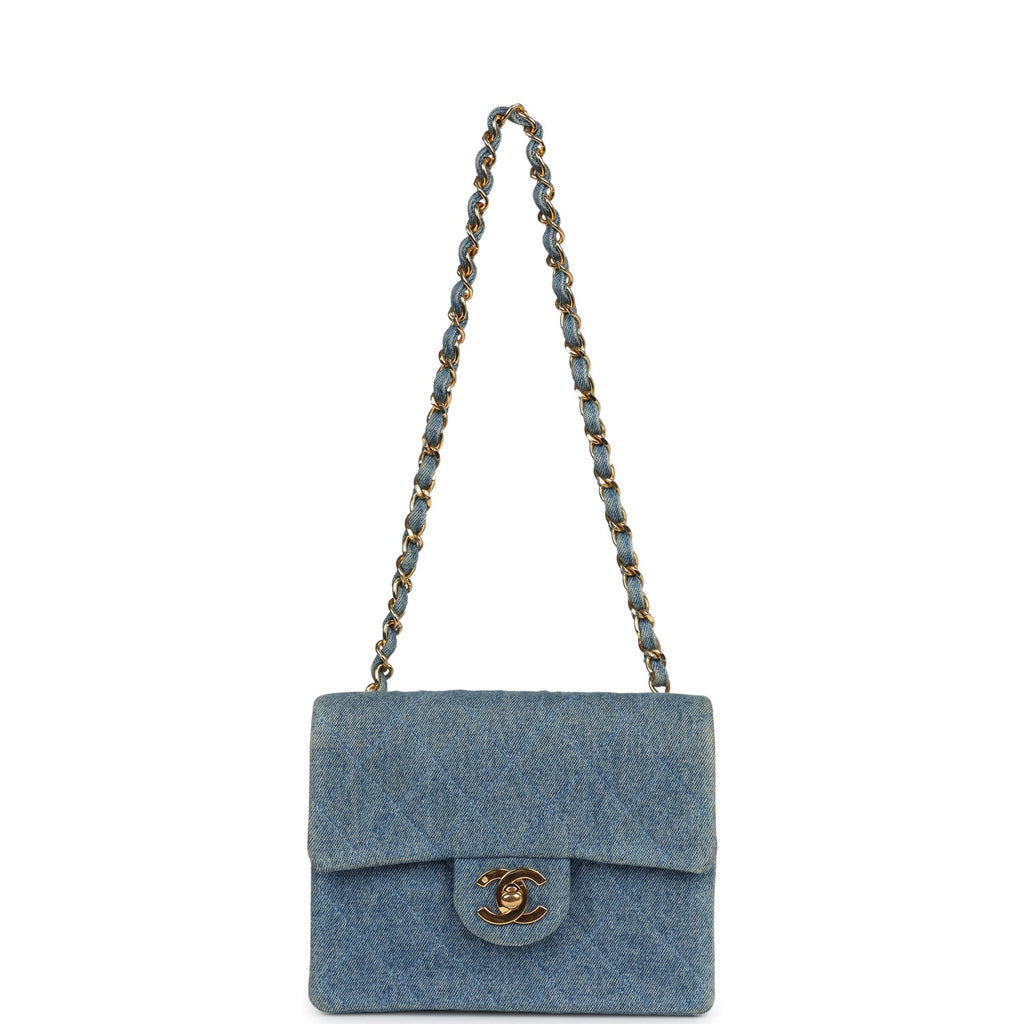 Chanel Vintage Mini Square Flap Bag Blue Denim Gold Hardware