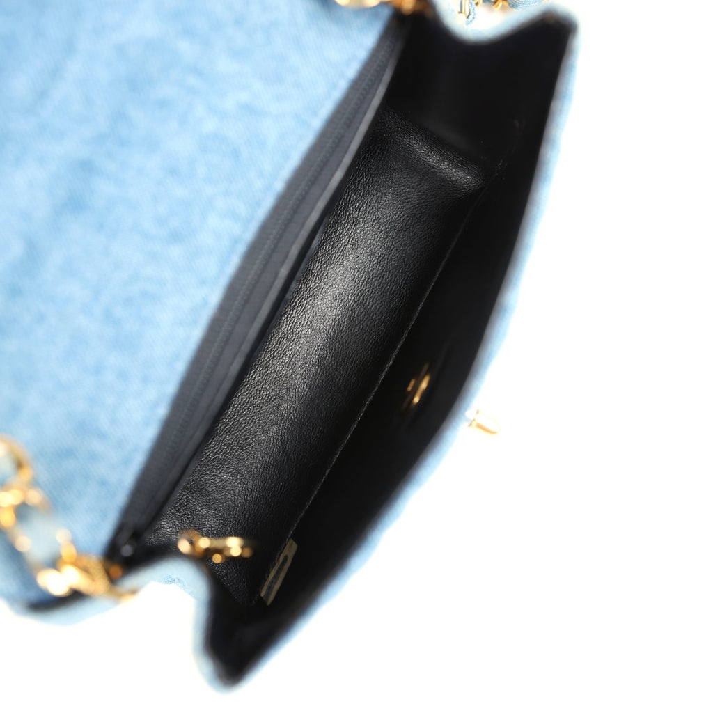 Chanel Vintage Mini Square Flap Bag Blue Denim Gold Hardware