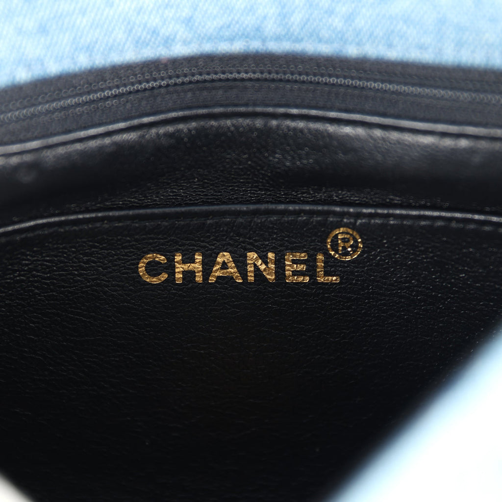 Chanel Vintage Mini Square Flap Bag Blue Denim Gold Hardware