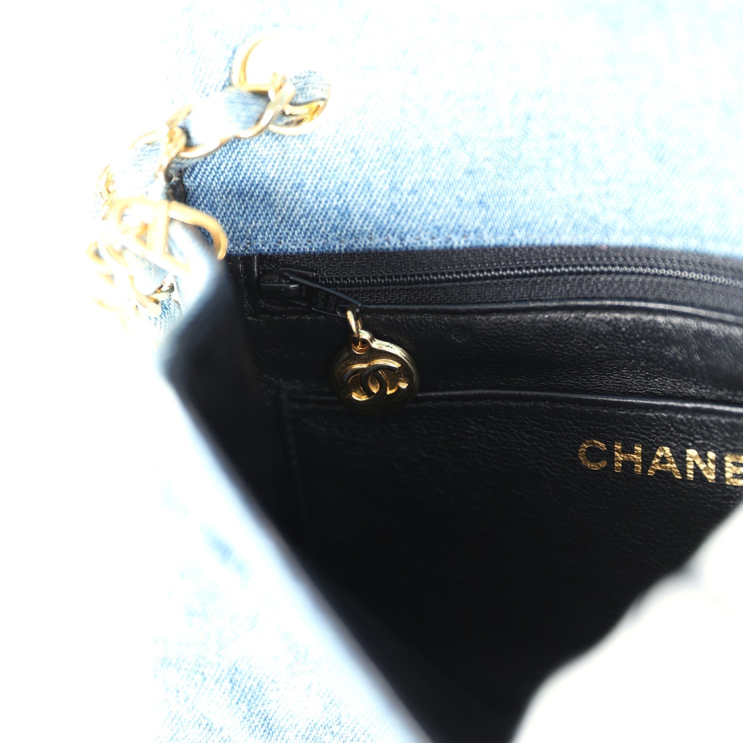 Chanel Vintage Mini Square Flap Bag Blue Denim Gold Hardware