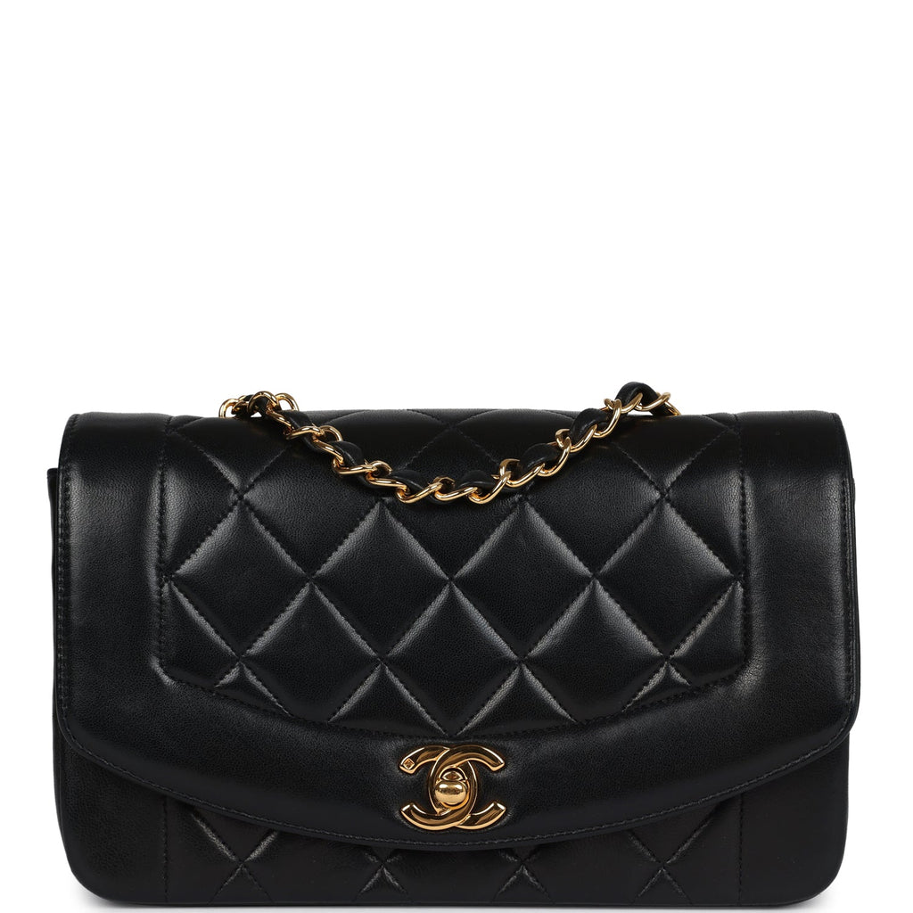 Chanel Vintage Small Diana Flap Bag Black Lambskin Gold Hardware