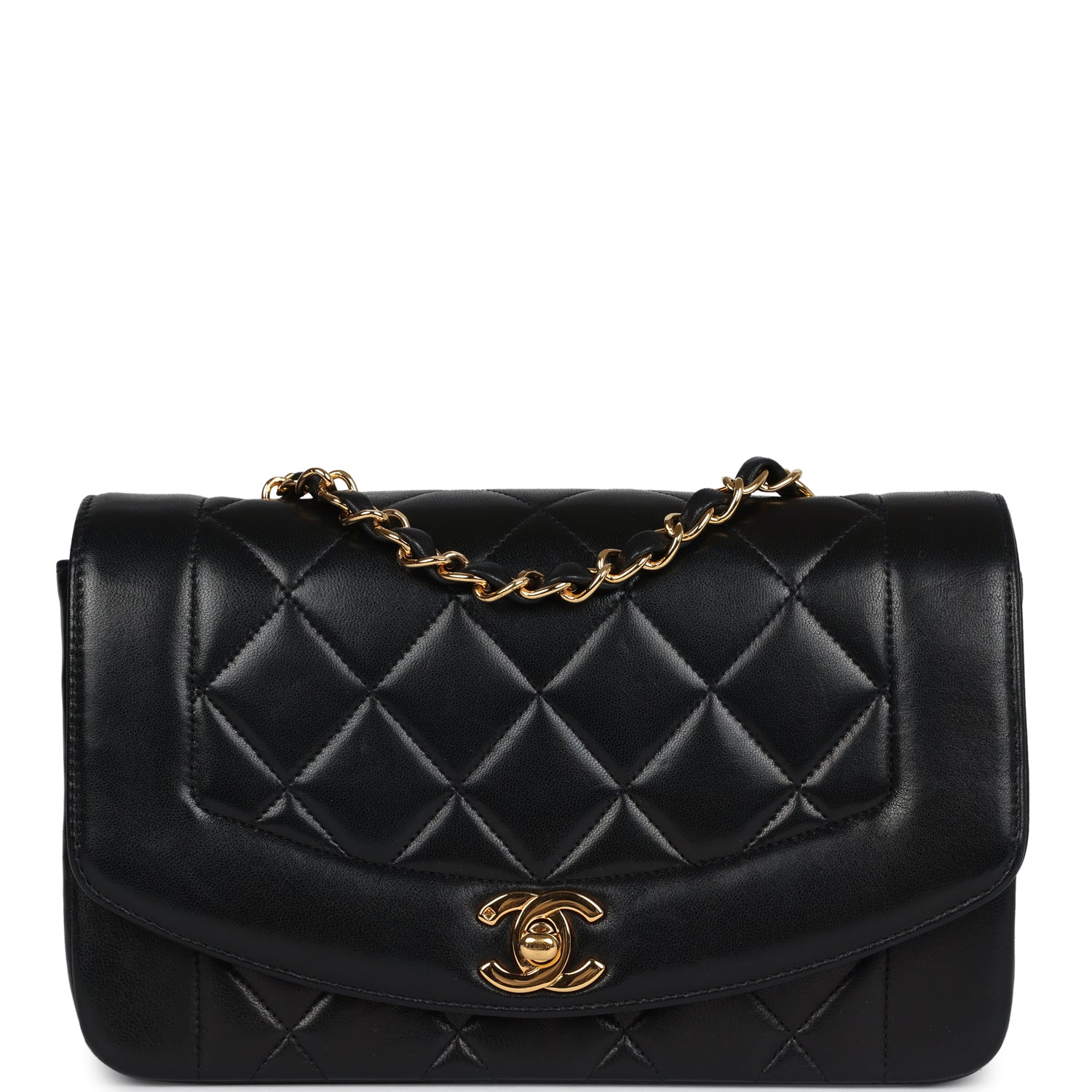 Chanel Vintage Small Diana Flap Bag Black Lambskin Gold Hardware